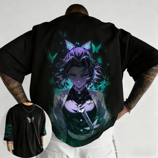 T-shirt Men's Summer New Kochou Shinobu Printing Trend American Style Ins Casual Loose Parent-child P