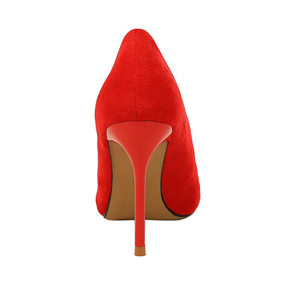 Women 9cm High Heels Pumps Stripper Flock Suede Plus Size Escarpins Lady Wedding Bridal Heels Escarpins Green Blue Yellow Shoes