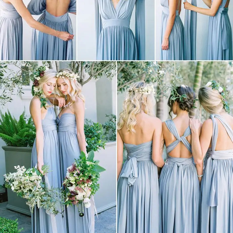 Sexy Bridesmaid Dress Infinity Style Convertible Halter V neckline Gown Sleeveless Multiway Wrap Changable Guest Gown