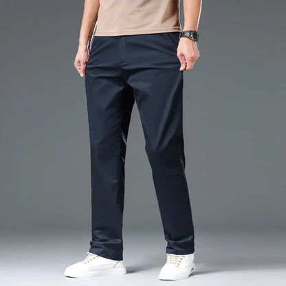 New Men's Business Cotton Thin Straight Pants Casual Elastic Slim Comfortable Male Brand Trousers Black Gray Khaki Royal Blue