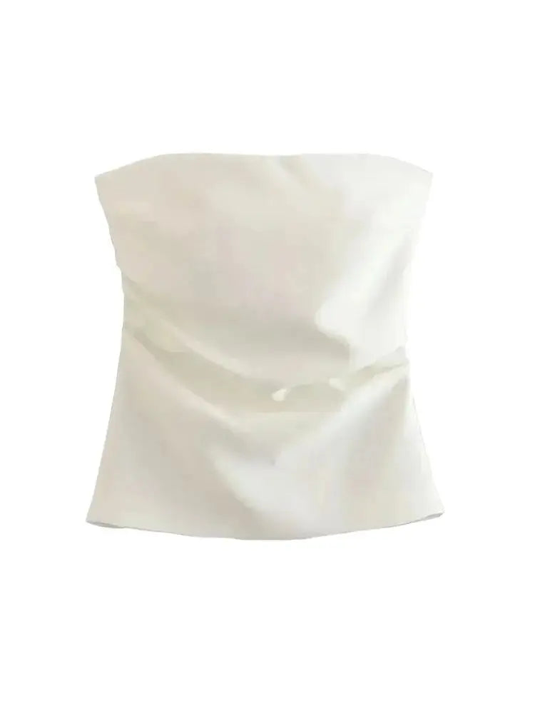 Strapless Draped Bustier Tops for Women, Straight Neck, Back Zipper, Female Camis, Fashion