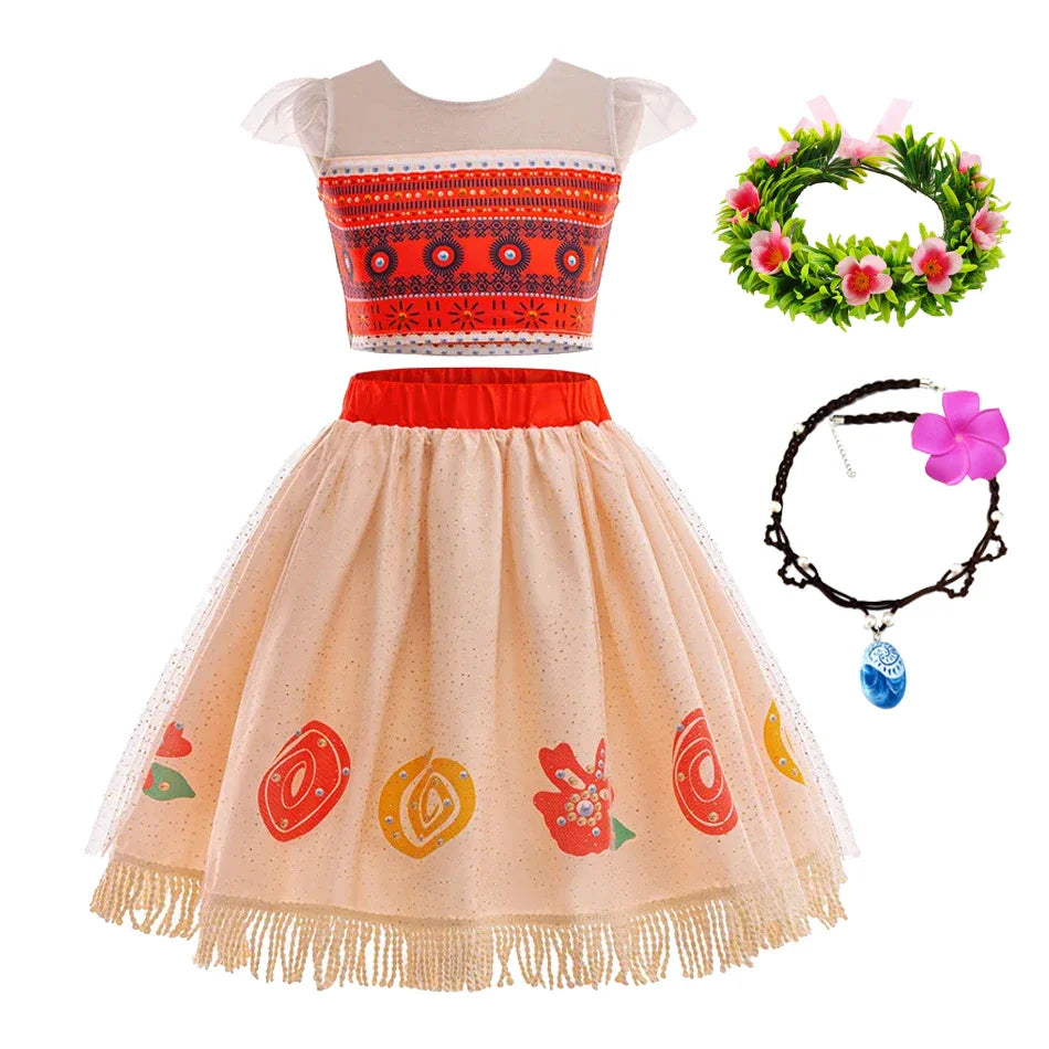 2024 New Movie Moana 2 Girl Dress Halloween Party Costume Princess Fancy Clothes Children Vaiana Outfit Dress