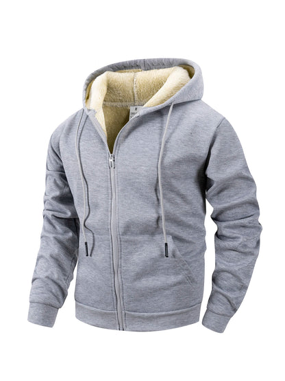 Winter Thick Fleece Zipper Hoodies Thicken Warm Jackets Long Sleeve Sweatshirts Casual Sports Fleece Black Coats Hooded Men Coat