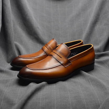 Luxury Brand Slip-On Men's Dress Shoes Genuine Leather Italian Penny Loafers Brown Blue Black Wedding Party Formal Footwear Male