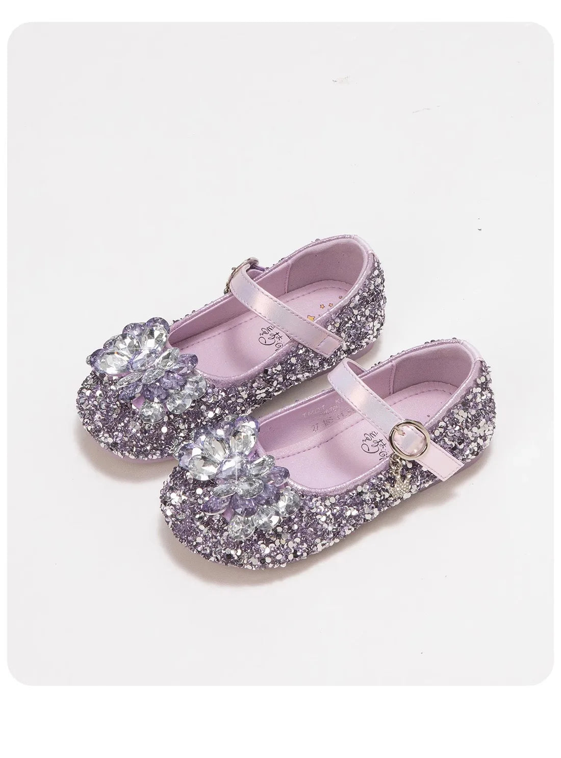 Girls Crystal Slip-On Shoes Soft Bottom Rhinestone Princess Flats Spring Autumn New Style Kids Lightweight Sweet Leather Shoes