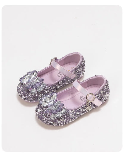Girls Crystal Slip-On Shoes Soft Bottom Rhinestone Princess Flats Spring Autumn New Style Kids Lightweight Sweet Leather Shoes