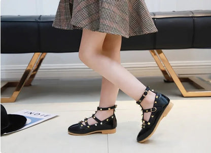 Girls Shoes Spring Children Shoes Girl Rivets Princess Autumn Toddler Girls Kids Flat Shoes T-Tied Style Girls Summer Sandals