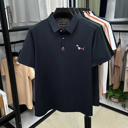 Hot Quality Man Short-Sleeved Polo Shirt Lapel Button Dog Embroidery Spring Casual Elegance T-Shirt Simple Business MensClothing