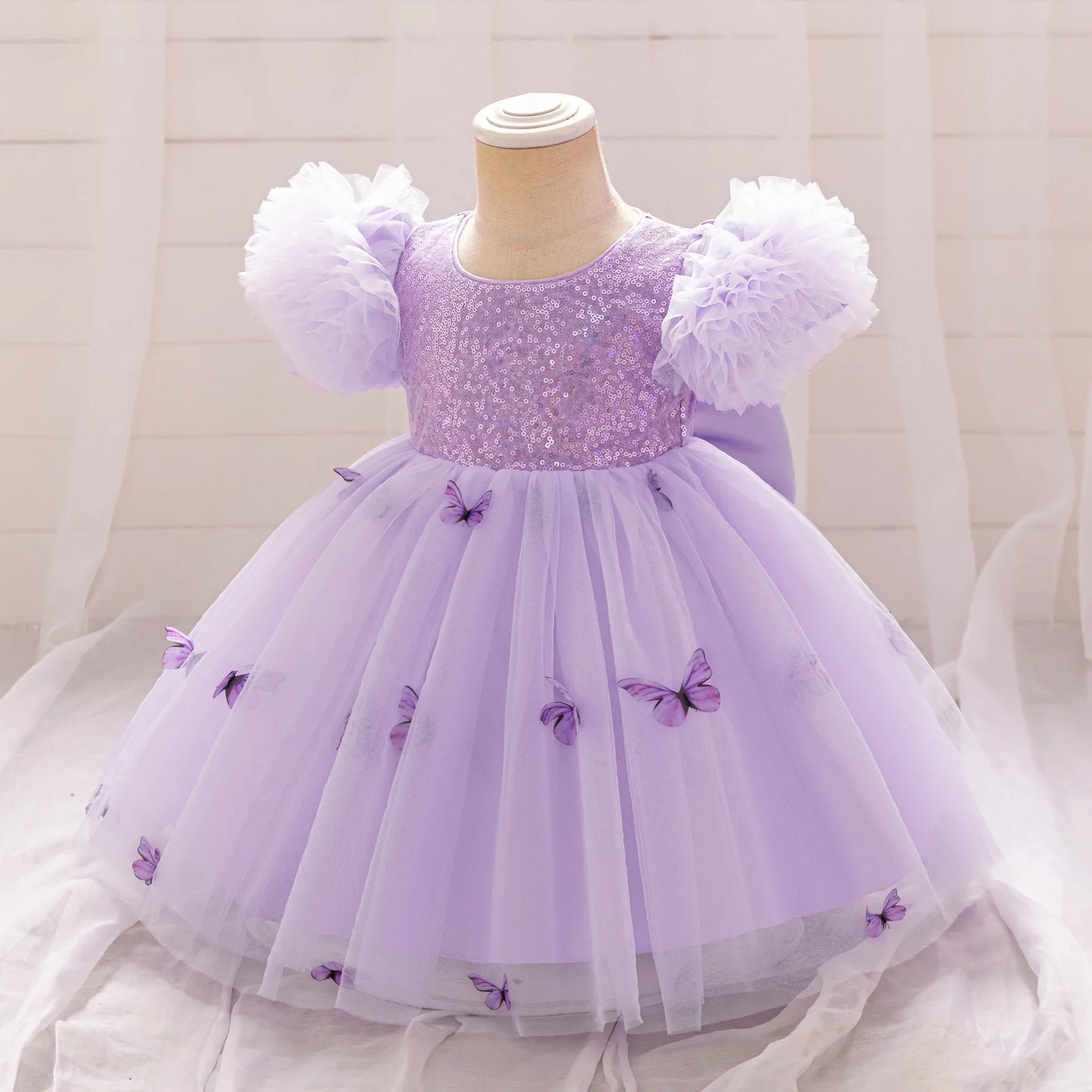 Baby Girl Clothing Summer Bow And Butterfly Pattern Halter Solid Color Mesh Baby Kids Dresses Cute Casual Baby Girl Dress ASQ03