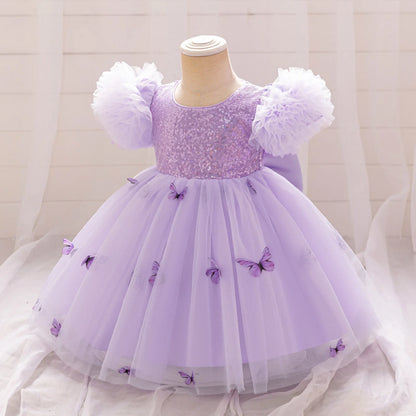 Baby Girl Clothing Summer Bow And Butterfly Pattern Halter Solid Color Mesh Baby Kids Dresses Cute Casual Baby Girl Dress ASQ03