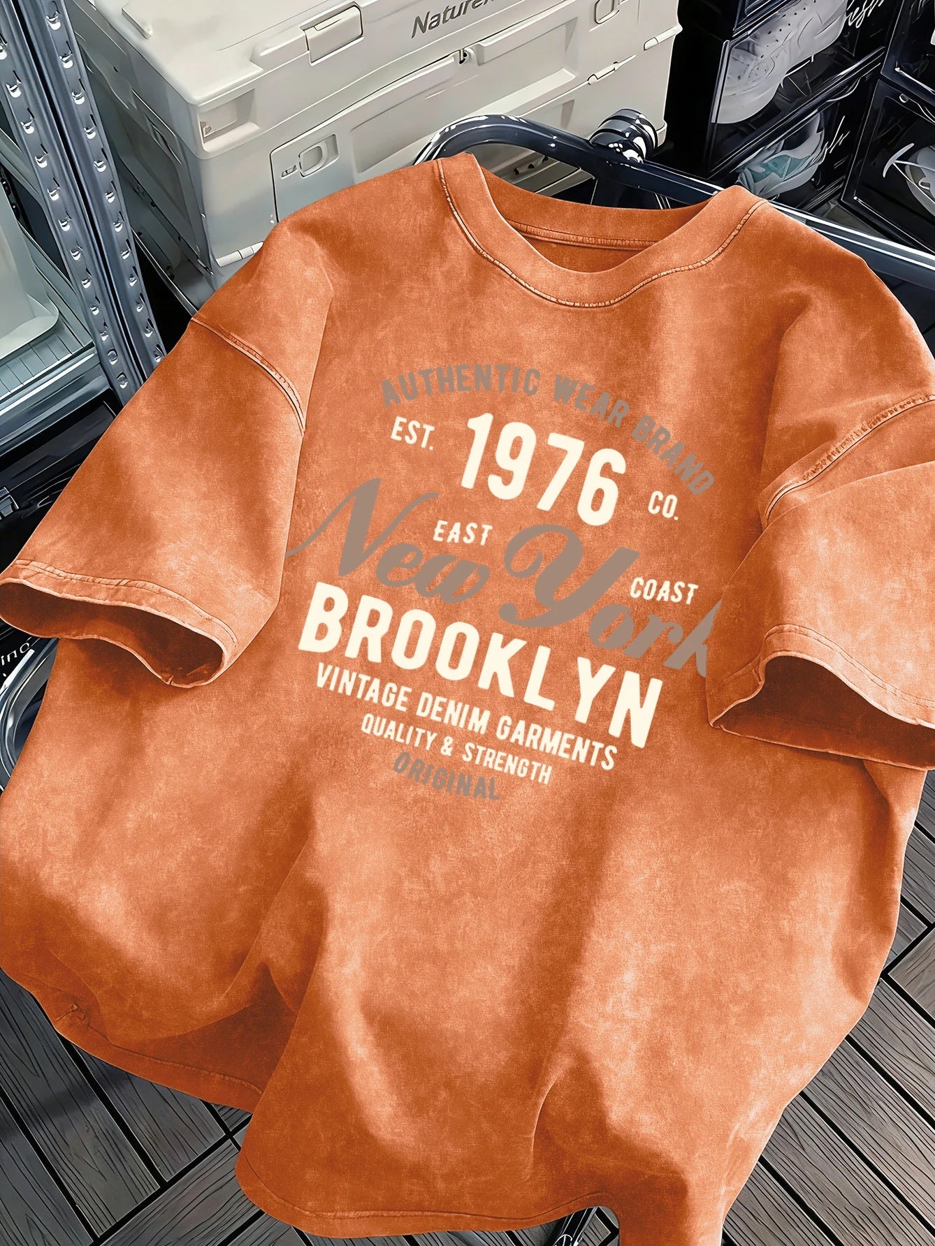 New York Brooklyn Est 1976 Washed Mens T-Shirt Cotton All-Match O-Neck T Shirts Retro Unisex Fashion Tee Loose Soft Short Sleeve