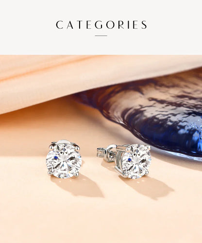 2 Carat 8.0mm D Color Moissanite Stud Earrings For Women Top Quality 100% 925 Sterling Silver Sparkling Wedding Jewelry