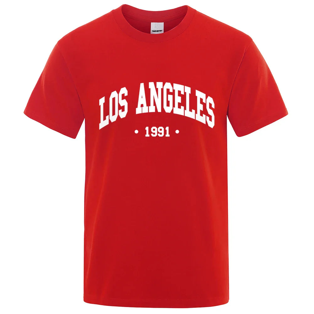 Los Angels 1991 Usa City Letter Printing Clothes Men Oversize Breathable T Shirt Summer Sweat Casual T-Shirt Cotton Tee Shirt