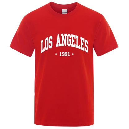 Los Angels 1991 Usa City Letter Printing Clothes Men Oversize Breathable T Shirt Summer Sweat Casual T-Shirt Cotton Tee Shirt