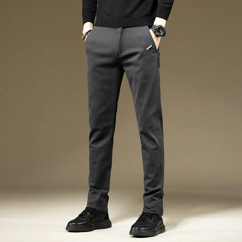Men's Pants Casual Cotton Solid Color Spring Autumn Straight Business Work Pants High Quality Fashion Black Grey Trousers