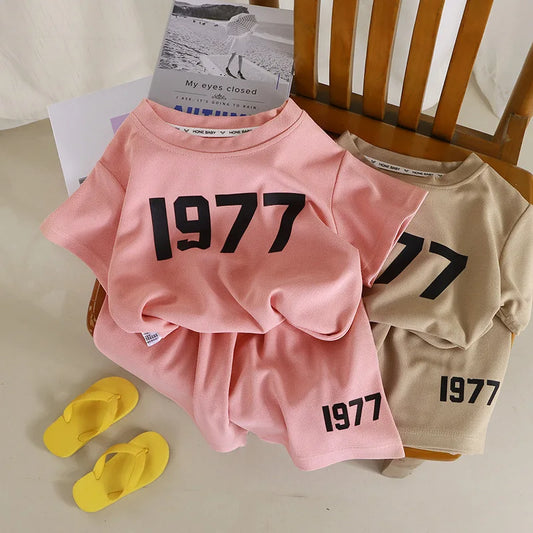 Summer Short-sleeved Suit Trendy T-shirt Shorts Two-piece Fashion Casual Loose Sports Sets Solid Color Sets For Boys And Girls