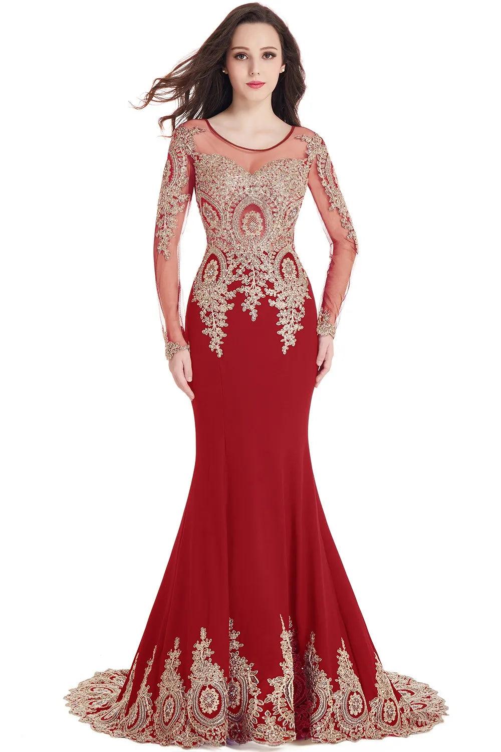 Prom Dresses Women Beading Long Sleeve Backless Elegant Lace Applique Formal Evening Party Gown For Bride Robe De Soirée