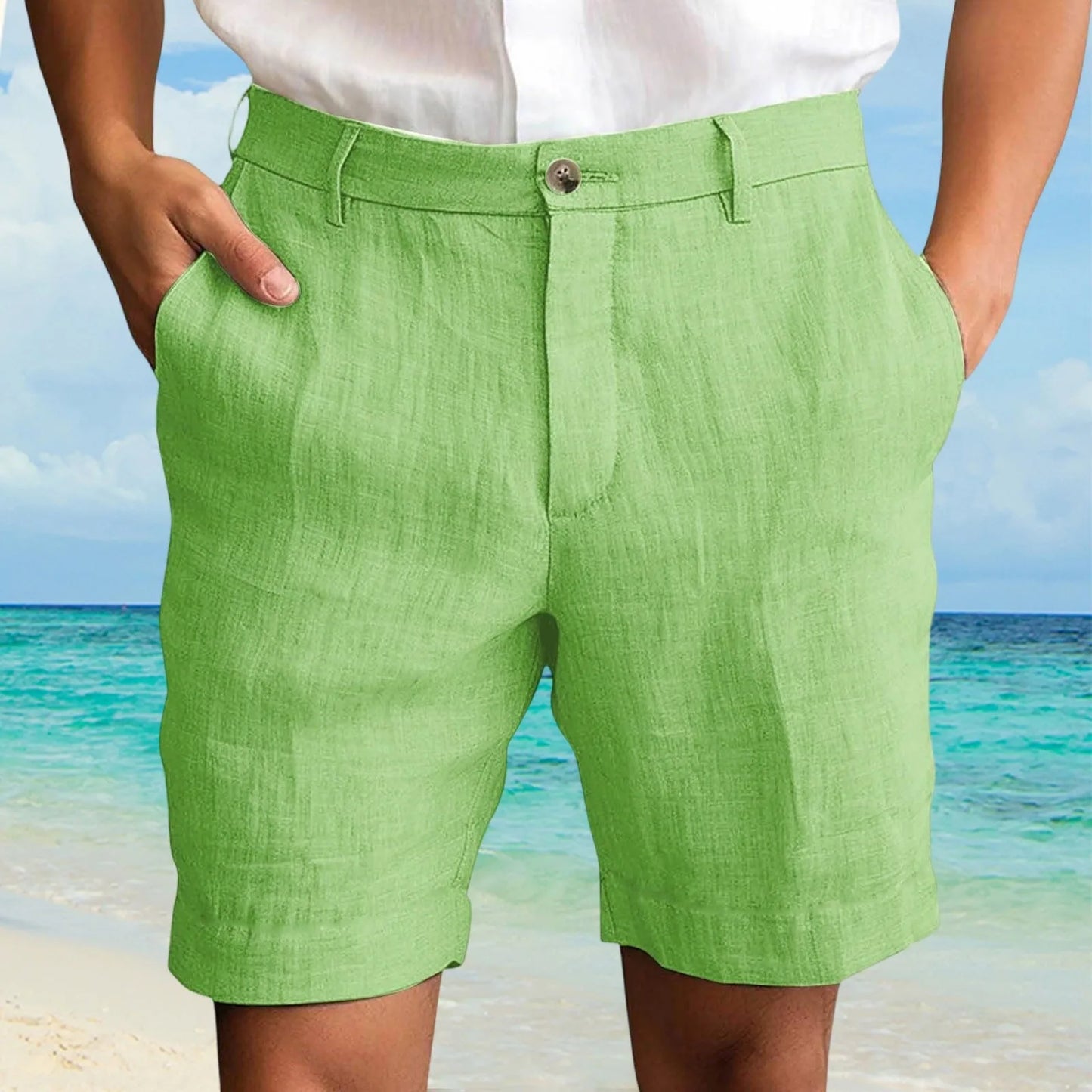 2025 Summer Cotton Linen Shorts for Men Solid Casual Button Pocket Beach Shorts Men's Comfortable Simple Vacation Leiture Pants