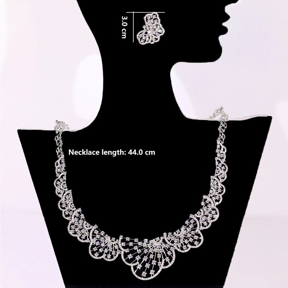 Graceful 2Pcs White CZ Zircon Necklace Set Brides High Quality Fine Jewelry Women  Wedding Engagement Accessory