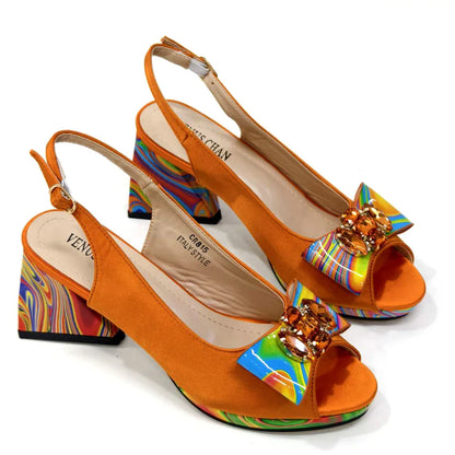 Fashion Purple Color Painted Rhinestones Elegant Peep Toe Sandals Shoes and Bag Set Italian Heels for Womens