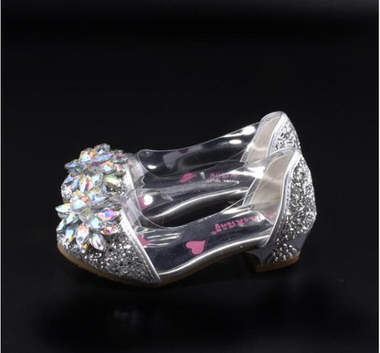 Fashion Cinderella Crystal Bright Diamond Shoes Girl Princess Single Shoes Girl Performance High Heels Shoes