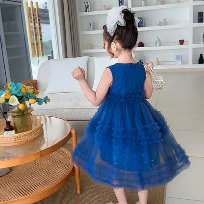 Girl's Dress Summer New Children's Sleeveless Yarn Dress Fluffy Dress Girl's Fashionable Baby Princess Dress