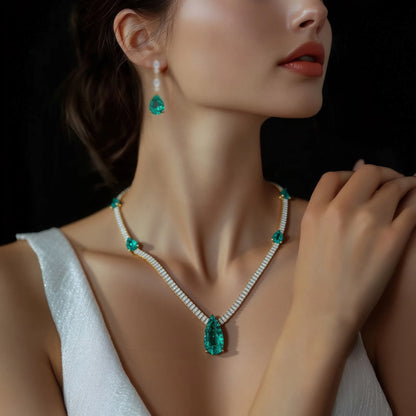 New Arrivial 2pcs Water Drop Multicolor Necklace and Earring Set Cubic Zirconia Nigeria Women Wedding Jewelry Sets N-394