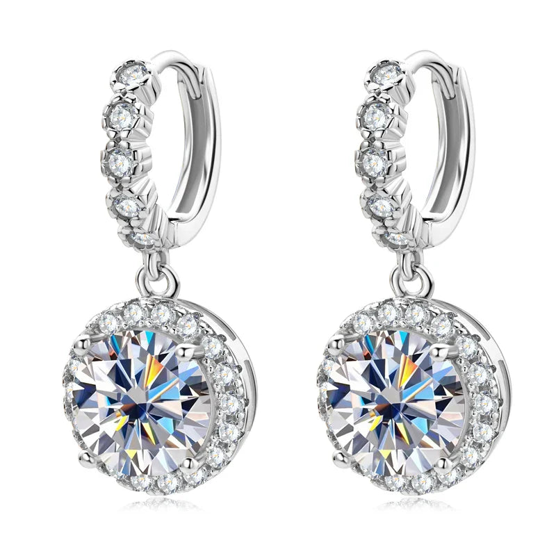 3Carat Moissanite Hoop Earrings With  Certificates Round Sunflower D Color Diamond Drop Earring 925 Silver Earring 2024 Trend