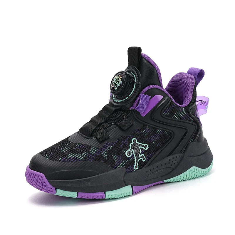 Rotary Buckle Kids Basketball Sneakers Boys Brand Sneakers Mesh Breathable Children's Basketball Shoes Outdoor Sports Shoes Girl