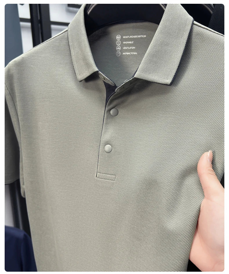 High quality 100% cotton solid color short sleeve polo shirt unique button men summer breathable comfort texture lapel T-shirt