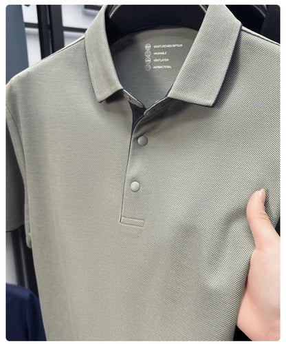 High quality 100% cotton solid color short sleeve polo shirt unique button men summer breathable comfort texture lapel T-shirt