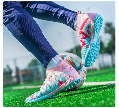 Professional Soccer Shoes TF Broken Nail Teenagers Durable Looking HighTops Training Shoes Adult Outdoors Non Slip FootballShoes