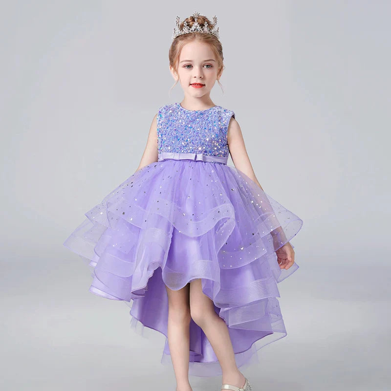 Summer Sequin Lace Tuxedo Wedding Dress for girls 3-13 years old Sleeveless fluffy Mesh gauze Doveark brand