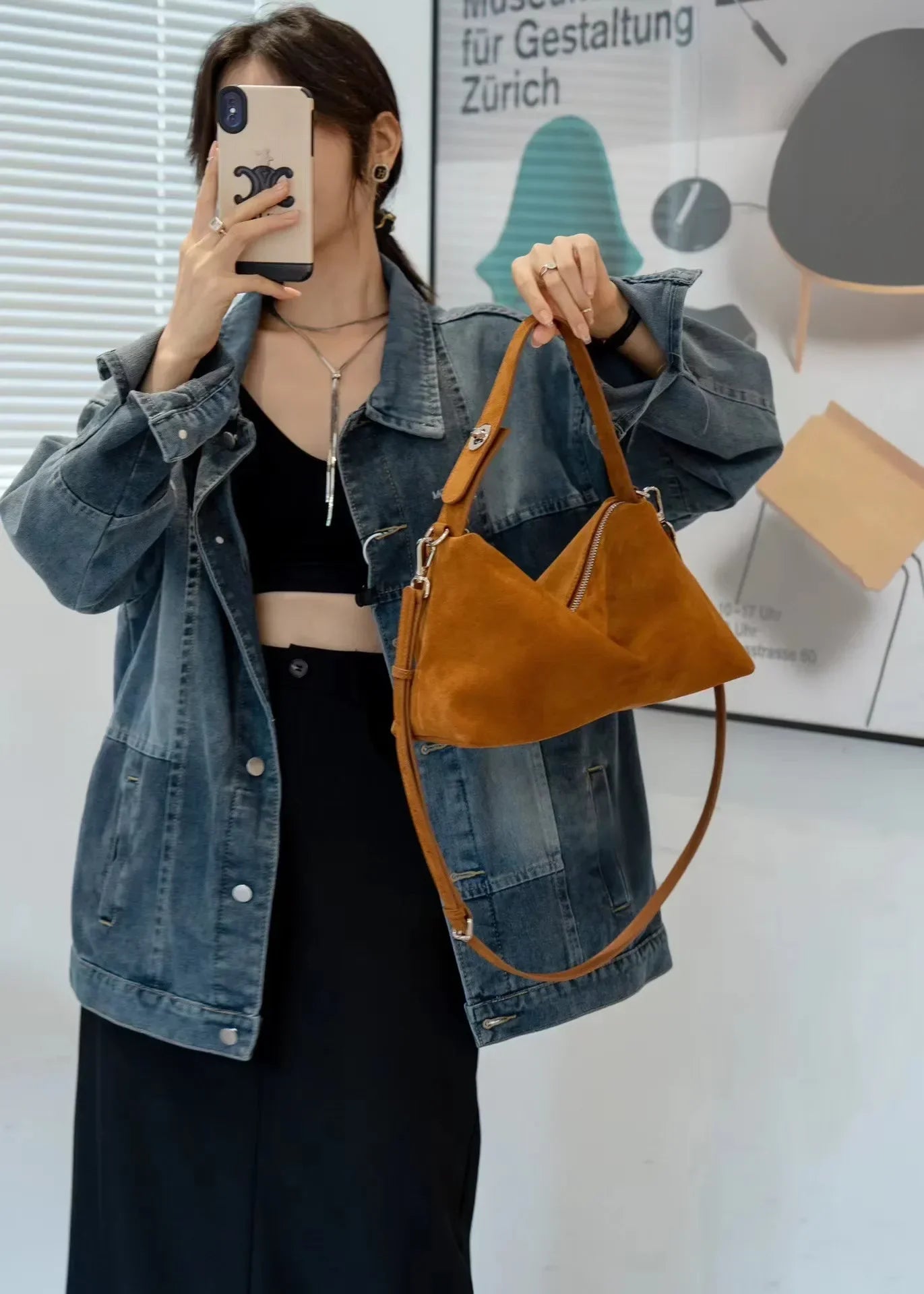 Genuine Leather Fashion Autumn Winter Boston Tote Soft Matte Suede Cow Leather Women's Handbag Shoulder Crossbody Bag For Women