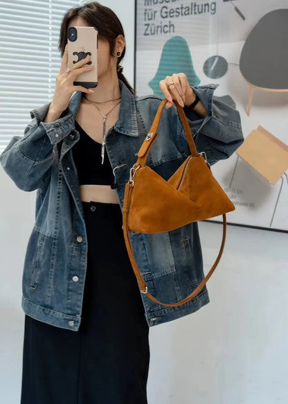 Genuine Leather Fashion Autumn Winter Boston Tote Soft Matte Suede Cow Leather Women's Handbag Shoulder Crossbody Bag For Women