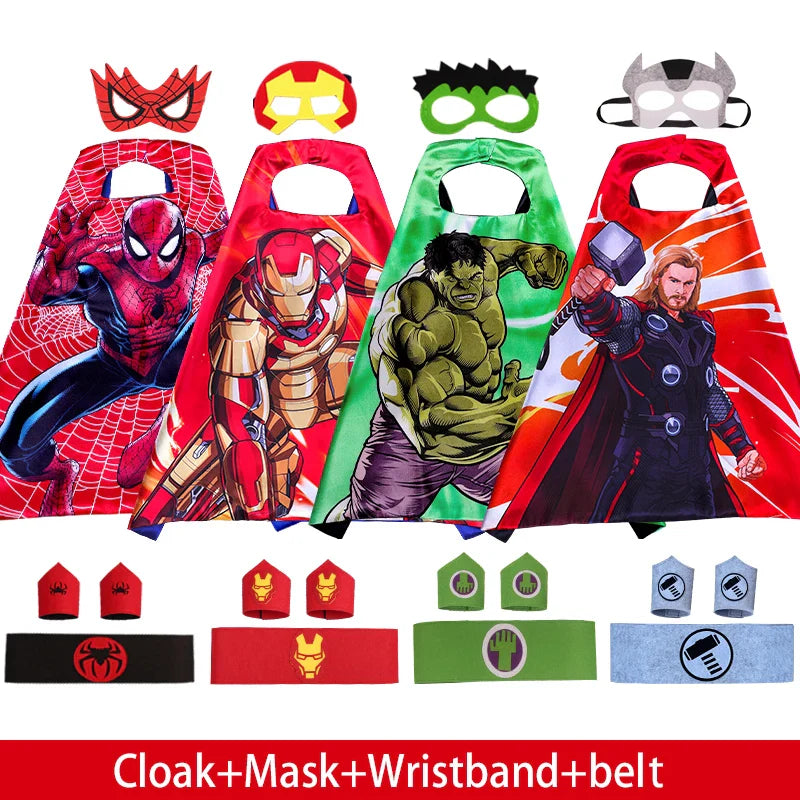 Spiderman Iron Man Children Cloak Cosplay Costume Masquerade Kids Mask Cape Thor Cape Birthday Party Gift
