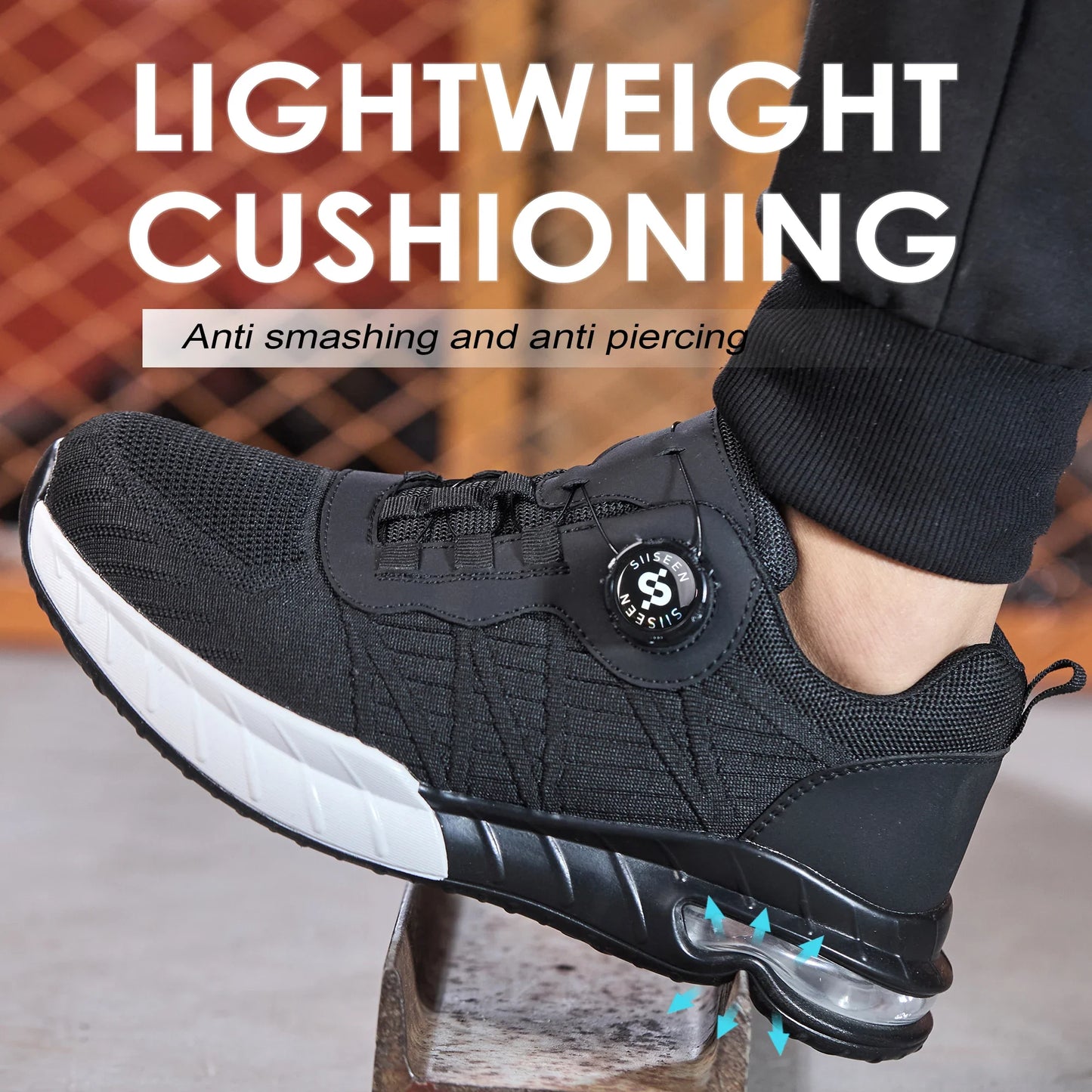 Men's Steel Toe Safety Shoes Anti Smash & Anti Puncture  Lightweight Work Fashionable And Durable Buttoned Safety Shoes Boots