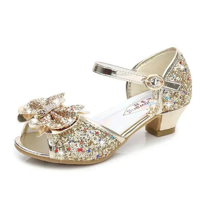 5 Colors Children Princess Sandals Kids Girls Wedding Shoes High Heels Dress Shoes Bowtie Gold Pink Blue Silver Shoes For Girls