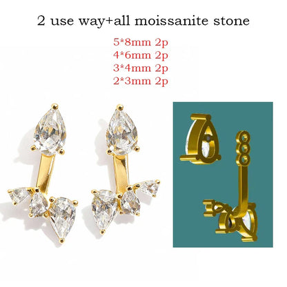 18k Plated Pear Cut 100% All Moissanite Stud Earrings for Women Girls Water Drop Luxury Ear Jewelry 925 Sterling Silver