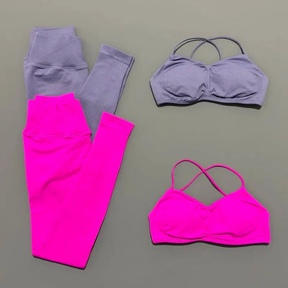 2 Piece Vision Sports Set Summer New Yoga Clothes Women Tracksuit Athletic Cross Backless Yoga Top Leggings Pilates Fitness Set