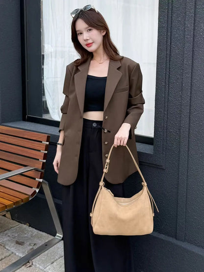 Genuine Grade Suede Leather Luxury Designer Large Capacity Women's Tote Bag Vintage Shoulder Crossbody Underarm Bags Trendy New