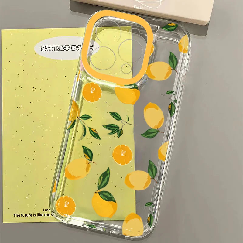 Summer Fruit Lemon Clear Phone Case for iPhone 16 15 14 13 12 11 Pro Max 16E XR XS X 16 Plus 17 Air Transparent Soft TPU Cover