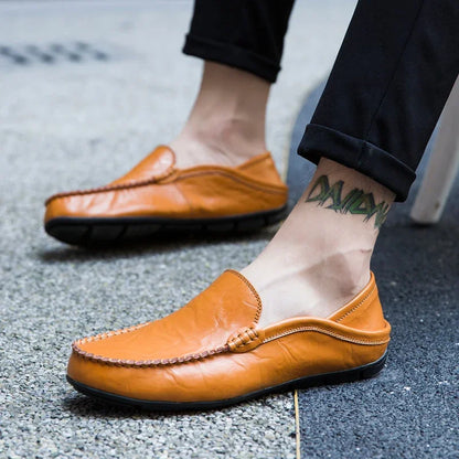 Genuine Leather Men Casual Shoes Luxury Brand Designer Men Loafers Moccasins Breathable Slip on Male Boat Shoes Plus Size 37-47