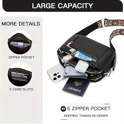 Retro fashion classic, women's multifunctional bag, zipper shoulder strap crossbody bag, small square bag, suitable for office w