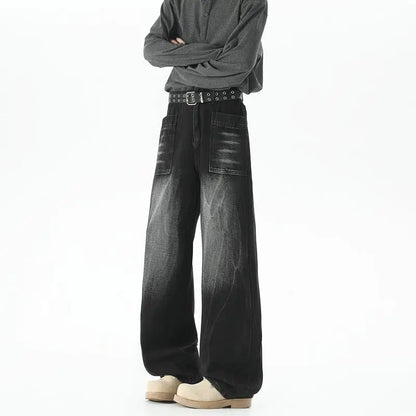 Men's Baggy Soft Casual Pants Gray Autumn Fashion Versatile Comfortable Stretch Straight  Leg Jeans Male High Street Retro Jeans