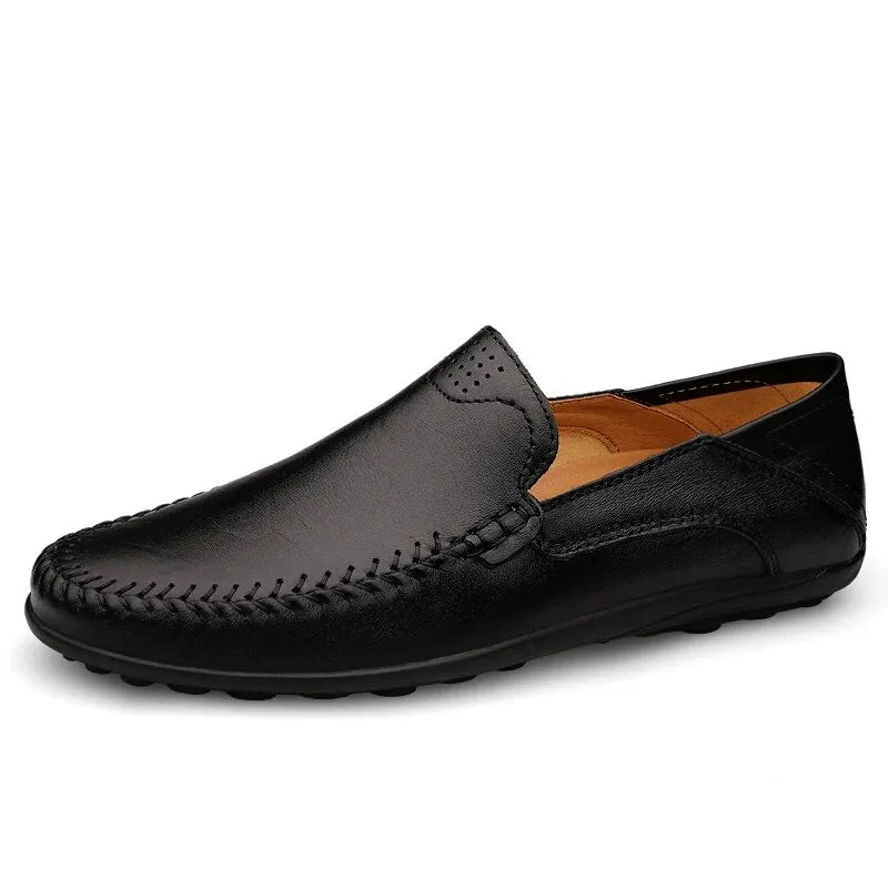 Sapatos Masculinos de Couro Genuíno Costurados Sem Deslize Loafer Feito à Mão Negócios Casamento Tamanhos Grandes Sapatos Formais Casuais para Homens
