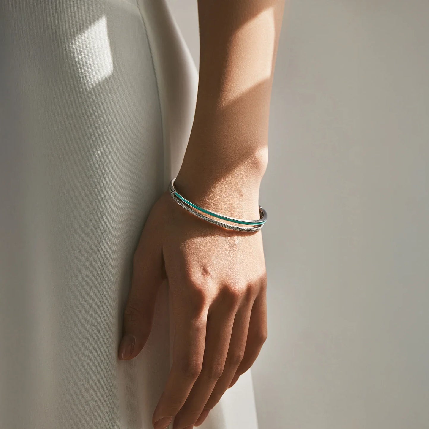 925 Sterling Silver Elegant Simple Mint Green Enamel Bangle Trendy Stackable Bracelets For Women Party Fine Jewelry