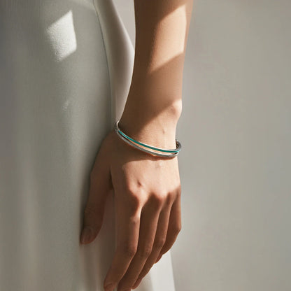 925 Sterling Silver Elegant Simple Mint Green Enamel Bangle Trendy Stackable Bracelets For Women Party Fine Jewelry