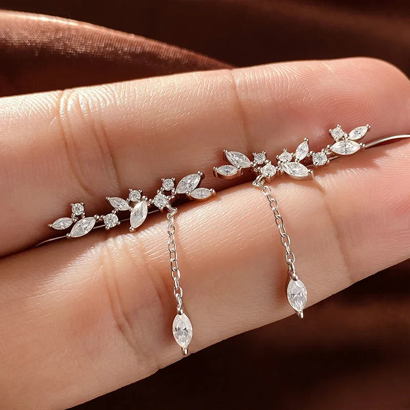 Tassel Flowers All Moissanite Drop Earrings for Women Pass Diamond Test Dainty Bridal Jewelry 100% Real Sterling Silver
