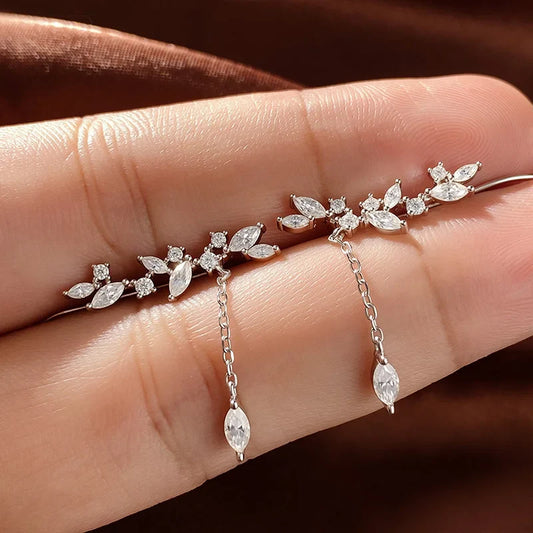 Tassel Flowers All Moissanite Drop Earrings for Women Pass Diamond Test Dainty Bridal Jewelry 100% Real Sterling Silver